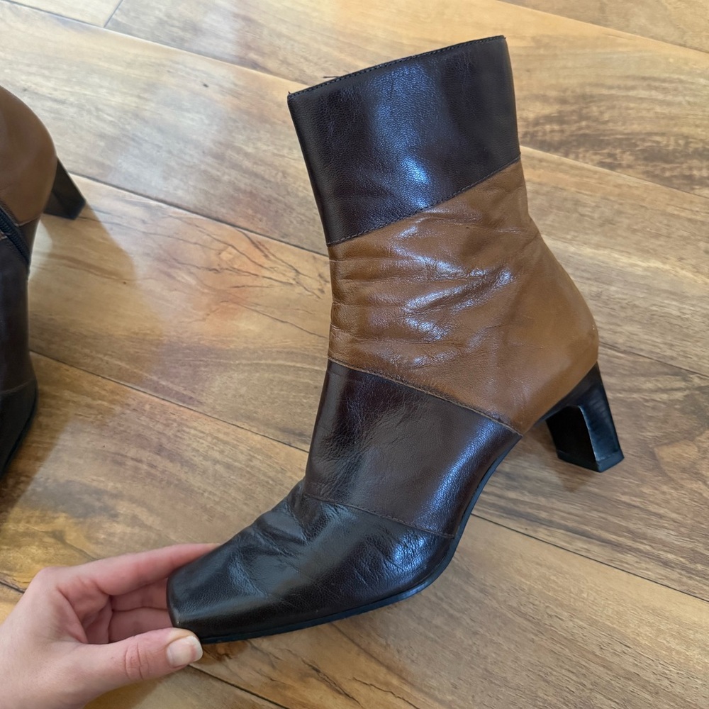 Brown Patchwork Leather Ankle Boots - image 4